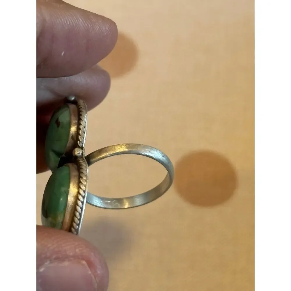 Large Double Heart Kingman Mojave Turquoise Sterling Silver Statement Ring